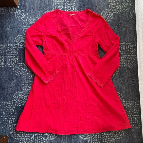 🌺 RESORT BOHO RASPBERRY RED CROCHET VNECK BEACH COVERUP! - Picture 7 of 12